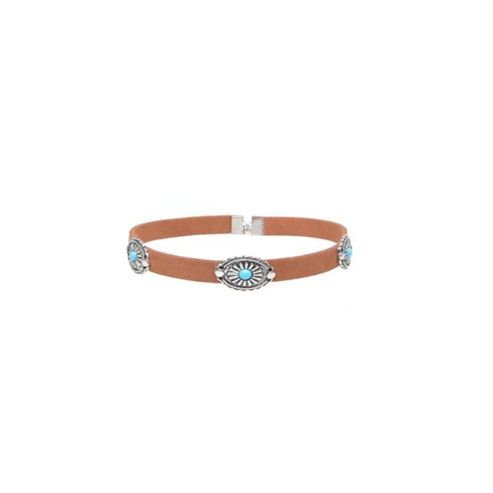Brown Choker Necklace with Turquoise Accents